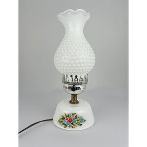 Vintage Hobnail Milk Glass Boudoir Lamp White Hurricane Style Bedside Light